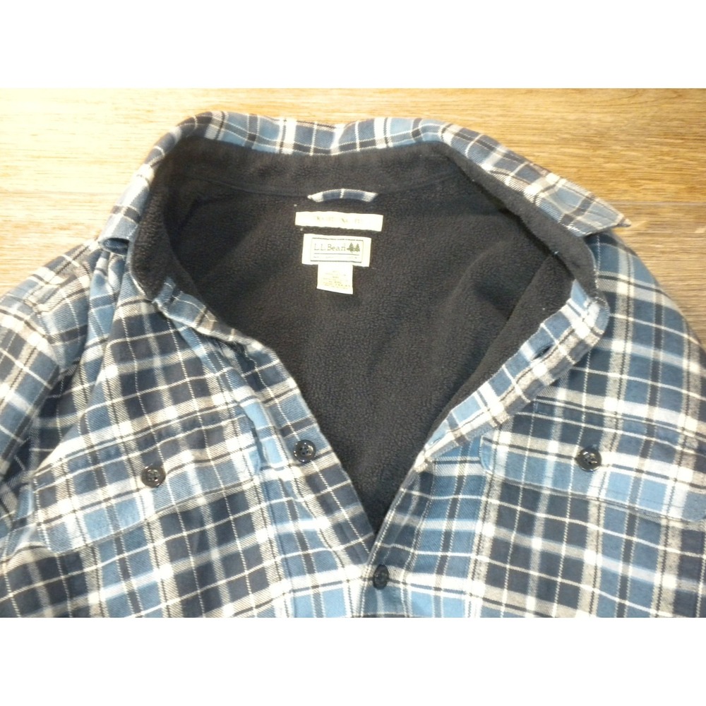LL Bean Shirt Jacket Shacket Mens M Blue Plaid Flannel Fleece Lined Traditional - Picture 3 of 8